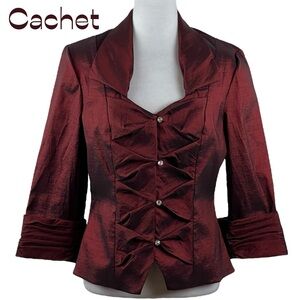 Cachet Satin Ruby Red Rhinestone Jacket Size 10